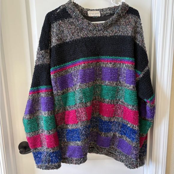 allen wah Other - Vintage Allen Wah Lambswool Boxy Oversized Multicolor Textured Sweater Large